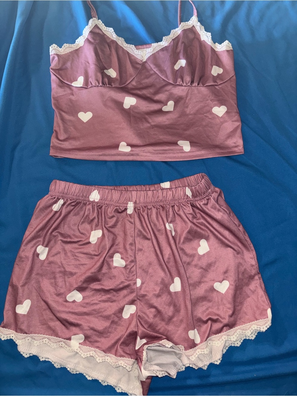 Women's Pink Heart Lace-Trim Sleep Set